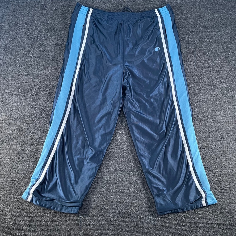 Starter Track Pants Mens XL Navy Blue Striped Shiny Mesh Lined Wide Leg SR9773